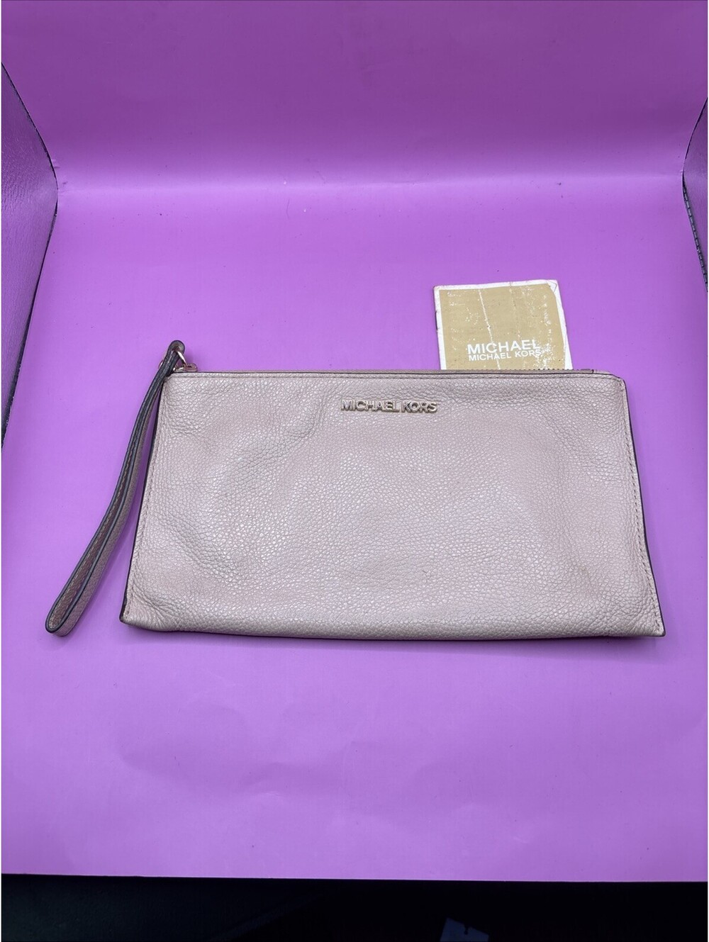 Michael Kors Pebbled Leather Wristlet Clutch in Light Beige
